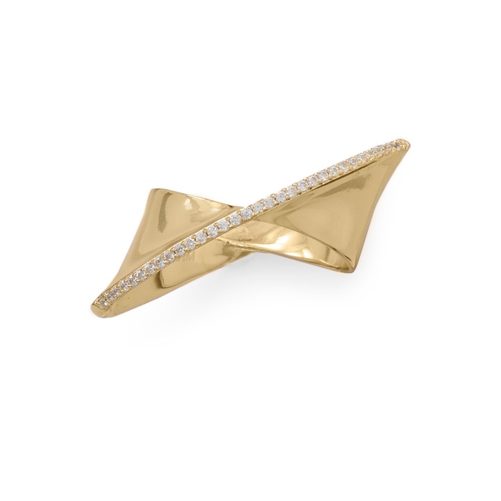 NEW! 14k Yellow Gold Plated Diagonal Cubic Zirconia Ring
